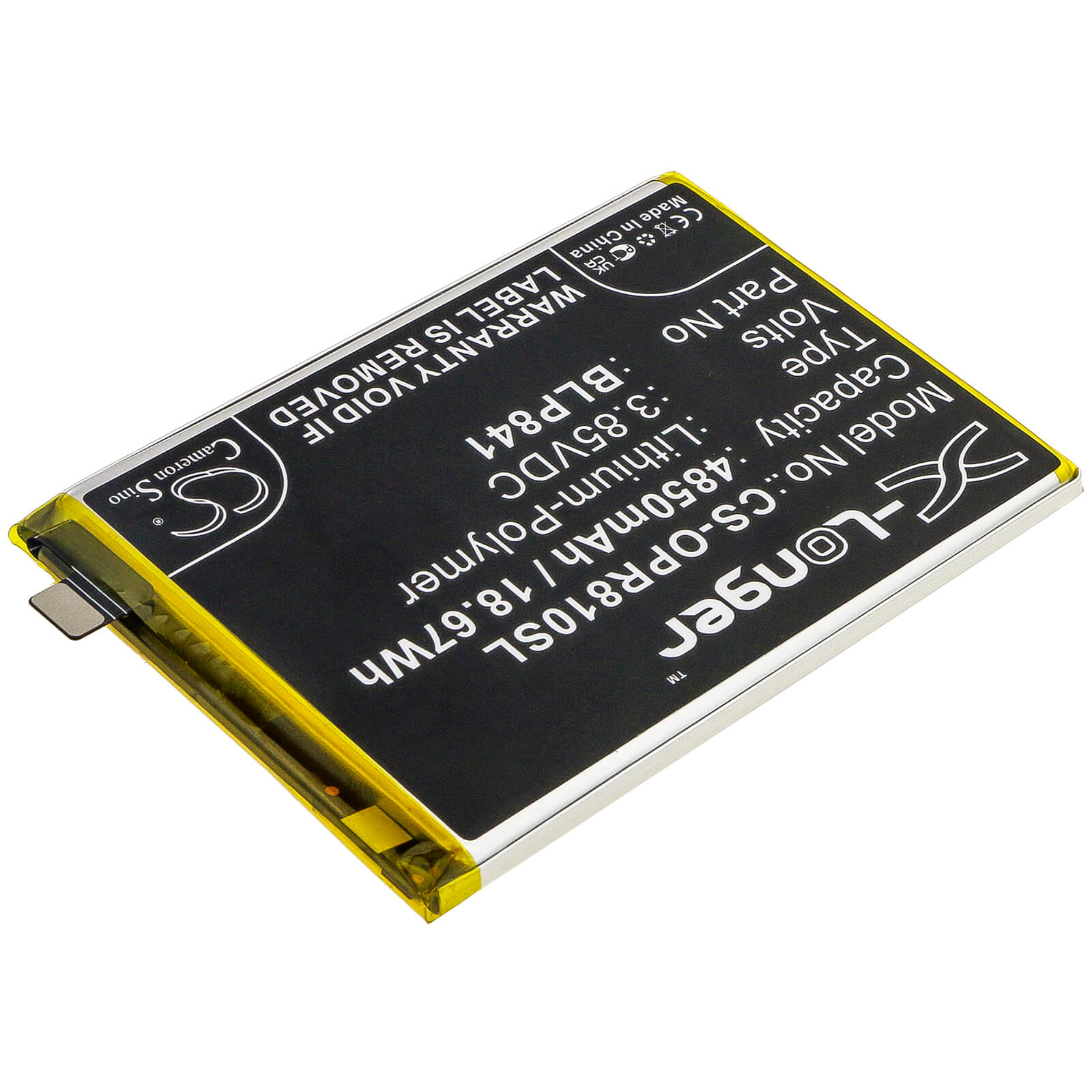 3.85V, 4850mAh, Li-Polymer Battery fits Oppo, Realme 8, Realme Q3, 18.6725Wh