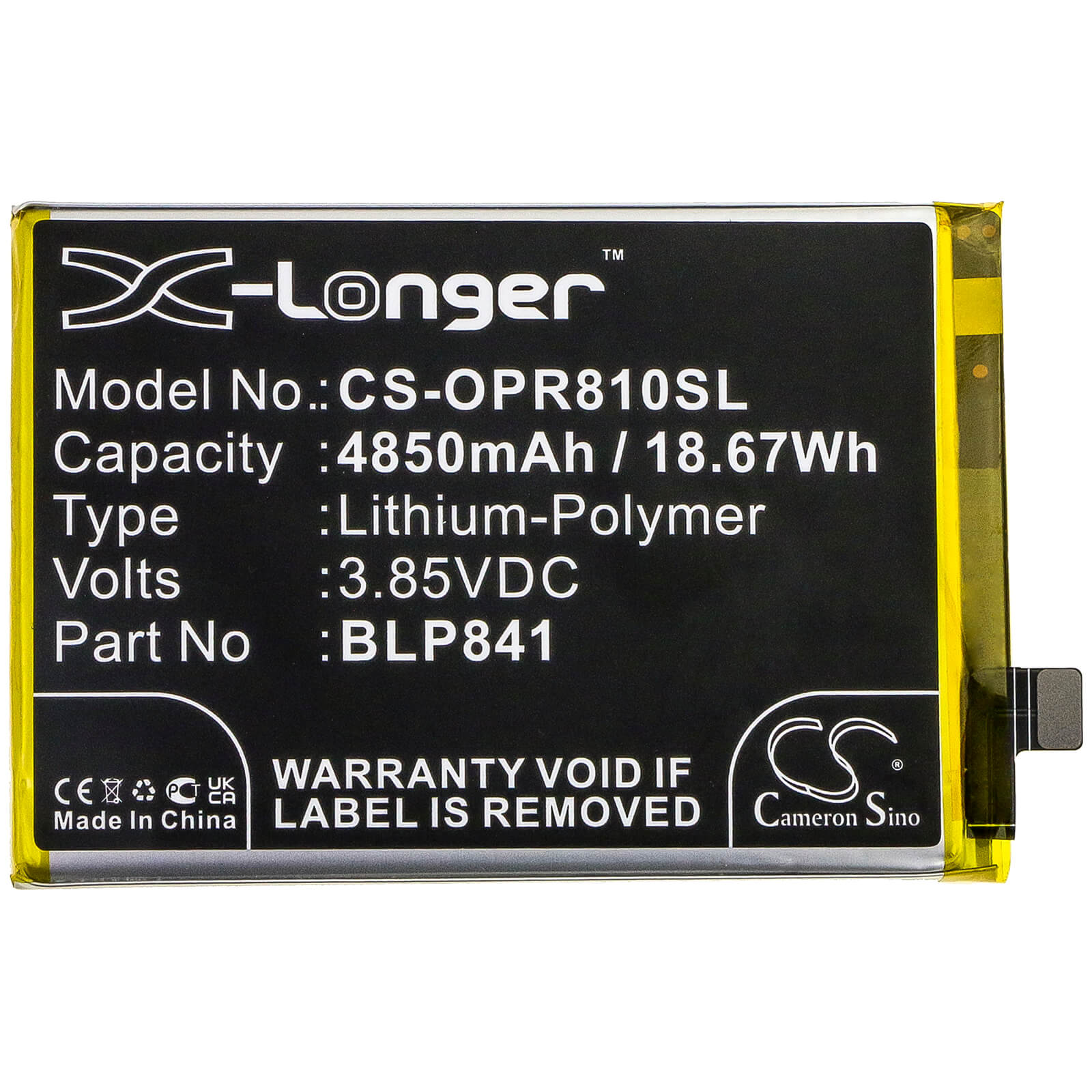3.85V, 4850mAh, Li-Polymer Battery fits Oppo, Realme 8, Realme Q3, 18.6725Wh