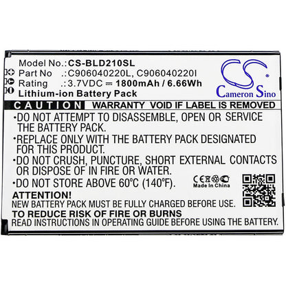 3.7V, 1800mAh, Li-ion Battery fits Blu, D210, D210l, 6.66Wh