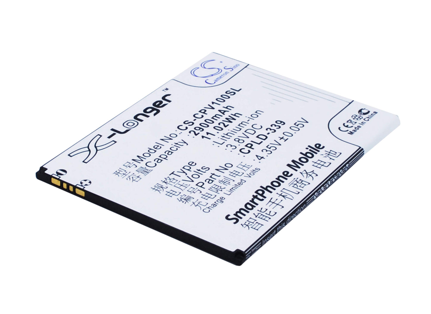 3.8V, 2900mAh, Li-ion Battery fits Coolpad, V1, V1-c, 11.02Wh