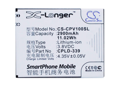 3.8V, 2900mAh, Li-ion Battery fits Coolpad, V1, V1-c, 11.02Wh