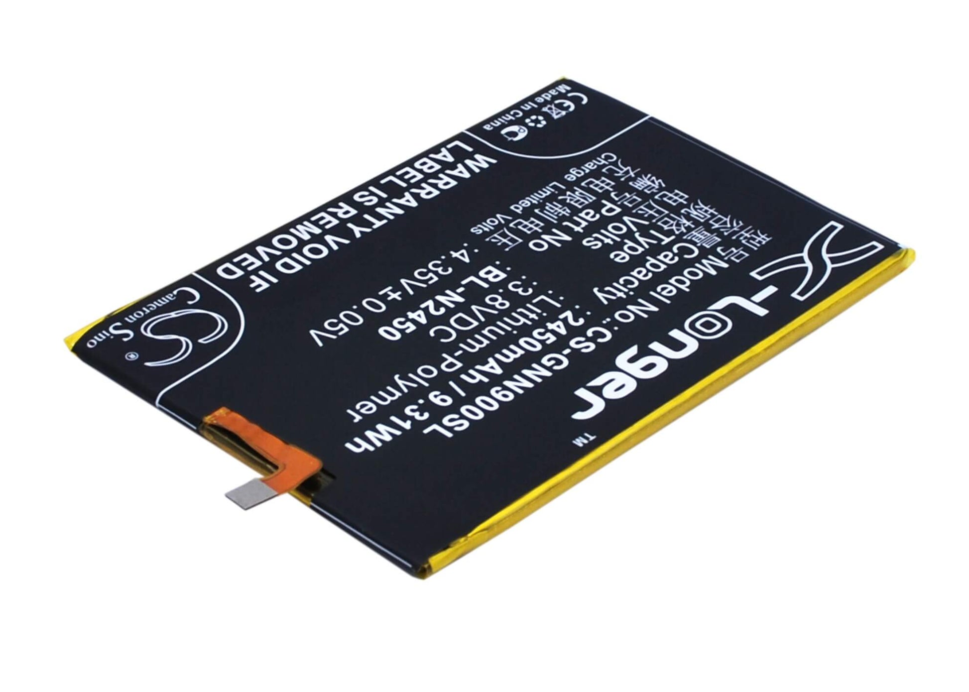 3.8V, 2450mAh, Li-Polymer Battery fits Gionee, Elife S5.5l, Gn9000l, 9.31Wh