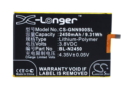 3.8V, 2450mAh, Li-Polymer Battery fits Gionee, Elife S5.5l, Gn9000l, 9.31Wh