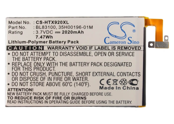 3.8V, 2020mAh, Li-Polymer Battery fits Htc, Adr6435, Butterfly, 7.676Wh