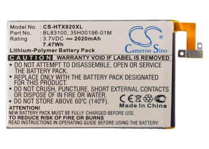 3.8V, 2020mAh, Li-Polymer Battery fits Htc, Adr6435, Butterfly, 7.676Wh