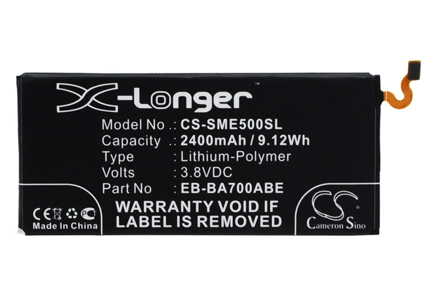 3.8V, 2400mAh, Li-Polymer Battery fits Samsung, Galaxy E5, Galaxy E5 4g Lte, 9.12Wh