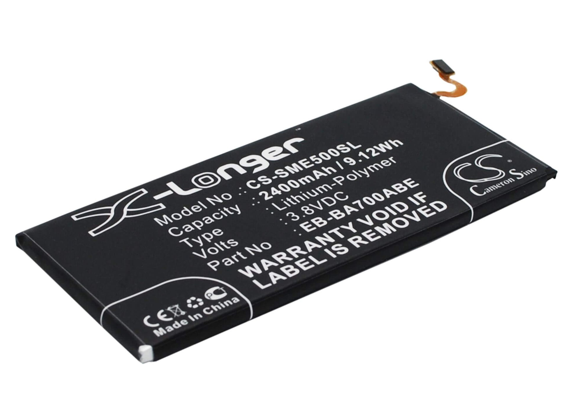 3.8V, 2400mAh, Li-Polymer Battery fits Samsung, Galaxy E5, Galaxy E5 4g Lte, 9.12Wh