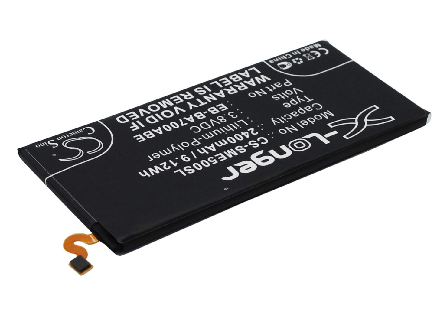 3.8V, 2400mAh, Li-Polymer Battery fits Samsung, Galaxy E5, Galaxy E5 4g Lte, 9.12Wh