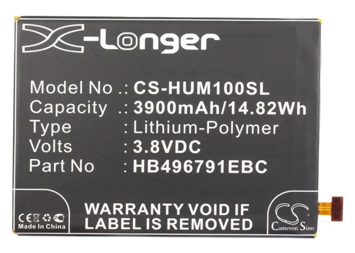 3.8V, 3900mAh, Li-Polymer Battery fits Huawei, Ascend Mate, Ascend Mate 2, 14.82Wh