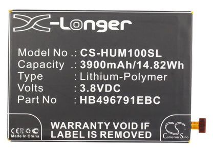 3.8V, 3900mAh, Li-Polymer Battery fits Huawei, Ascend Mate, Ascend Mate 2, 14.82Wh