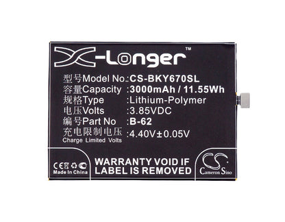 3.85V, 3000mAh, Li-Polymer Battery fits Vivo, V5s, V5s Dual Sim, 11.55Wh