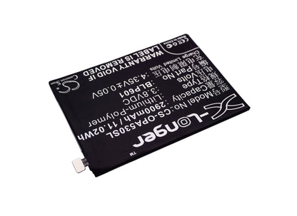3.8V, 2900mAh, Li-Polymer Battery fits Oppo, A1601, A53, 11.02Wh