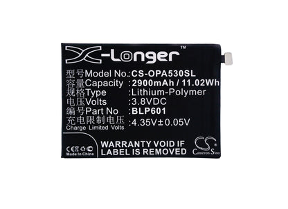 3.8V, 2900mAh, Li-Polymer Battery fits Oppo, A1601, A53, 11.02Wh