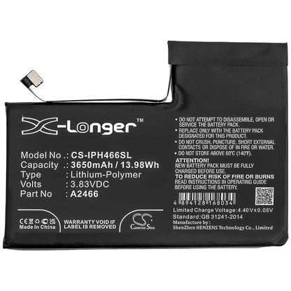 3.83V, 3650mAh, Li-Polymer Battery fits Apple, Iphone 12 Pro Max, 13.9795Wh