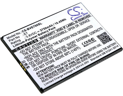 3.8V, 2750mAh, Li-Polymer Battery fits Blackview, E7, 10.45Wh