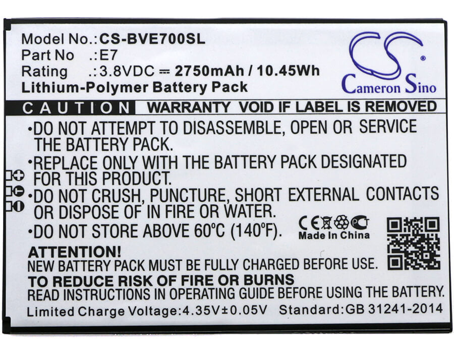 3.8V, 2750mAh, Li-Polymer Battery fits Blackview, E7, 10.45Wh