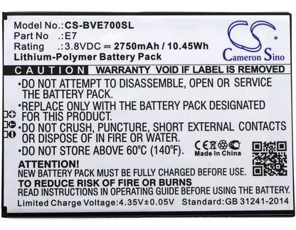 3.8V, 2750mAh, Li-Polymer Battery fits Blackview, E7, 10.45Wh