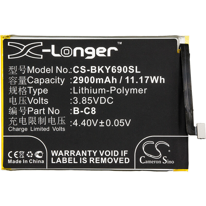 3.85V, 2900mAh, Li-Polymer Battery fits Bbk, 1714, Vivo Y69, 11.165Wh