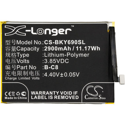 3.85V, 2900mAh, Li-Polymer Battery fits Vivo, 1714, Y69, 11.165Wh