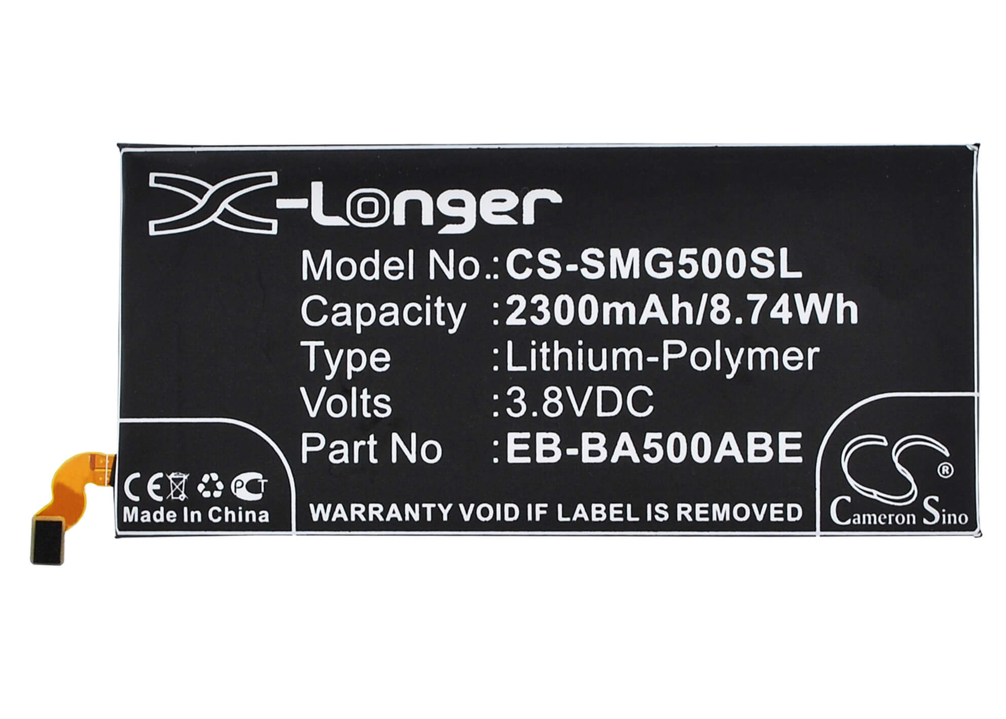 3.8V, 2300mAh, Li-Polymer Battery fits Samsung, Galaxy A5, Sm-a5000, 8.74Wh