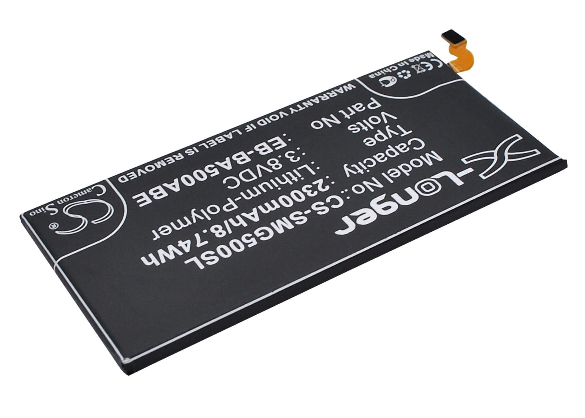 3.8V, 2300mAh, Li-Polymer Battery fits Samsung, Galaxy A5, Sm-a5000, 8.74Wh
