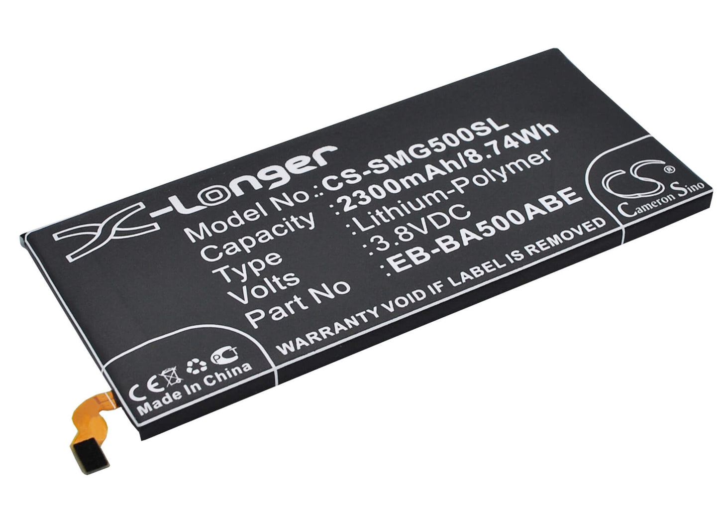 3.8V, 2300mAh, Li-Polymer Battery fits Samsung, Galaxy A5, Sm-a5000, 8.74Wh