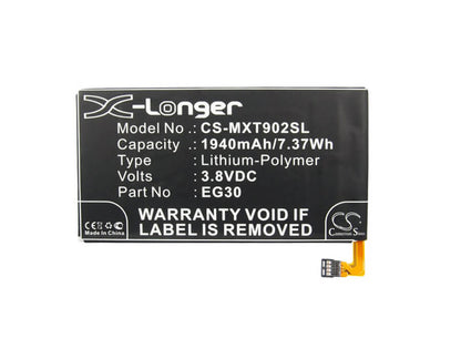 3.8V, 1940mAh, Li-Polymer Battery fits Motorola, Droid Mini, Droid Razr I, 7.372Wh