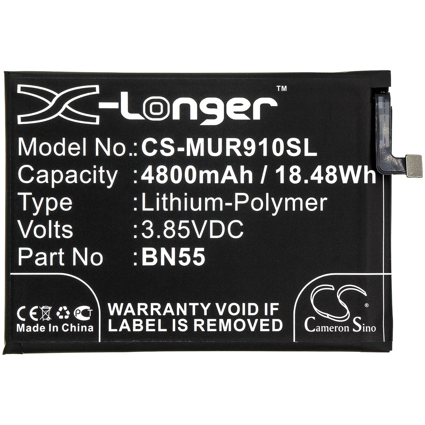 3.85V, 4800mAh, Li-Polymer Battery fits Redmi, 9s, 18.48Wh