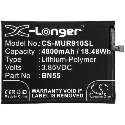 3.85V, 4800mAh, Li-Polymer Battery fits Redmi, 9s, 18.48Wh