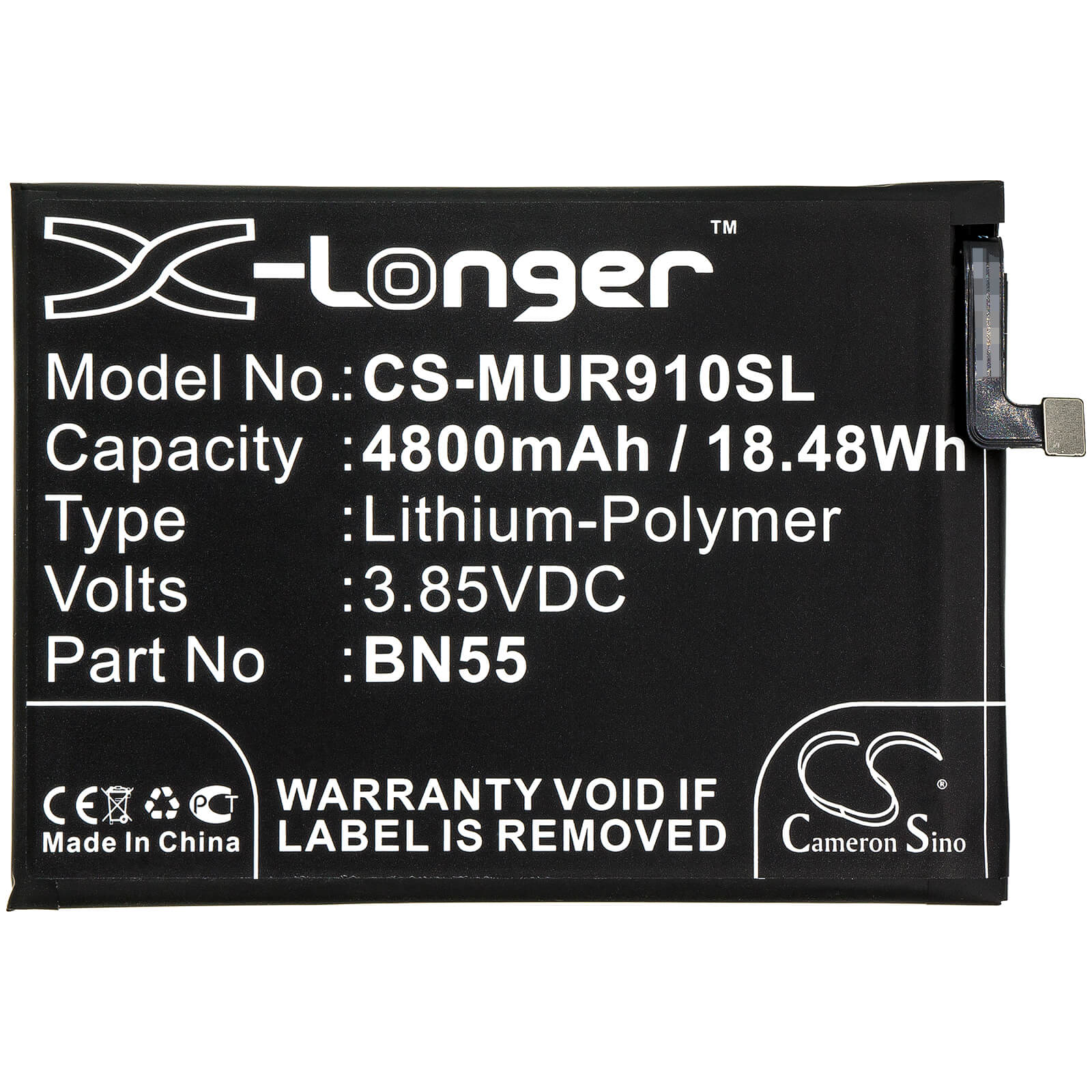 3.85V, 4800mAh, Li-Polymer Battery fits Xiaomi, Redmi 9s, 18.48Wh