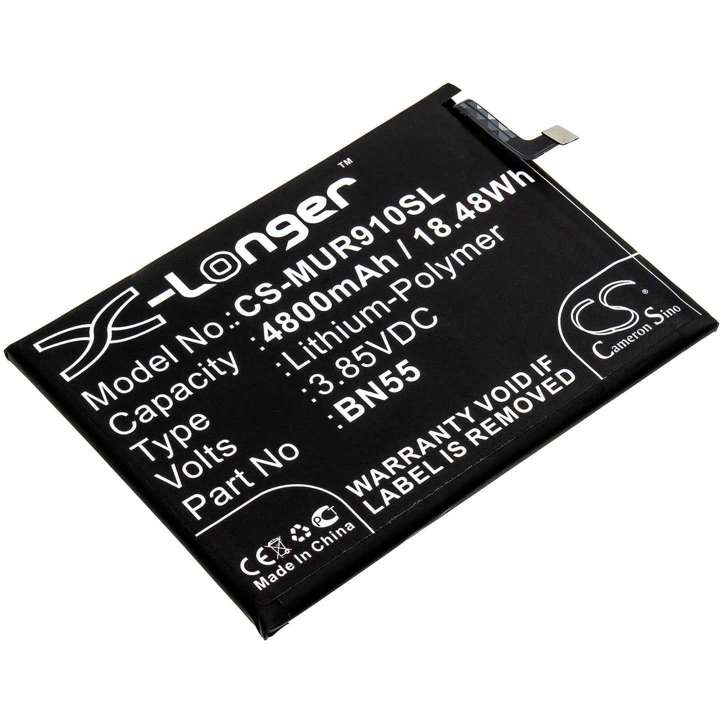 CS-MUR910SL, Mobile, Smartphone 3.85V, 4800mAh, Li-Polymer Battery fits Pocophone, M2003j6ci, Poco M2 Pro, 18.48Wh
