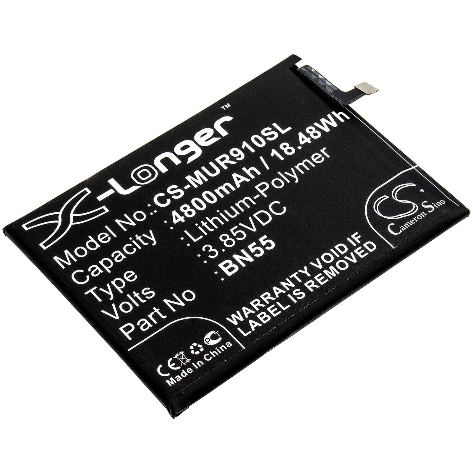 CS-MUR910SL, Mobile, Smartphone 3.85V, 4800mAh, Li-Polymer Battery fits Pocophone, M2003j6ci, Poco M2 Pro, 18.48Wh