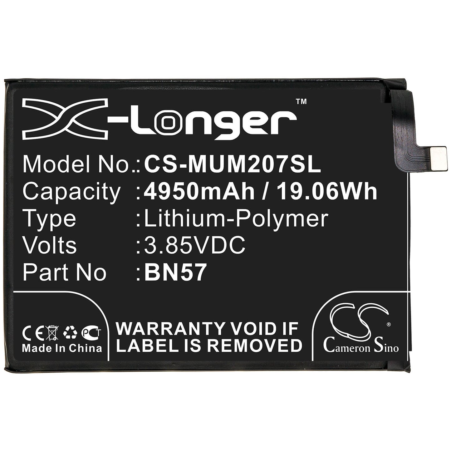 3.85V, 4950mAh, Li-Polymer Battery fits Xiaomi, M2007j20cg, Poco X3 Nfc, 19.0575Wh