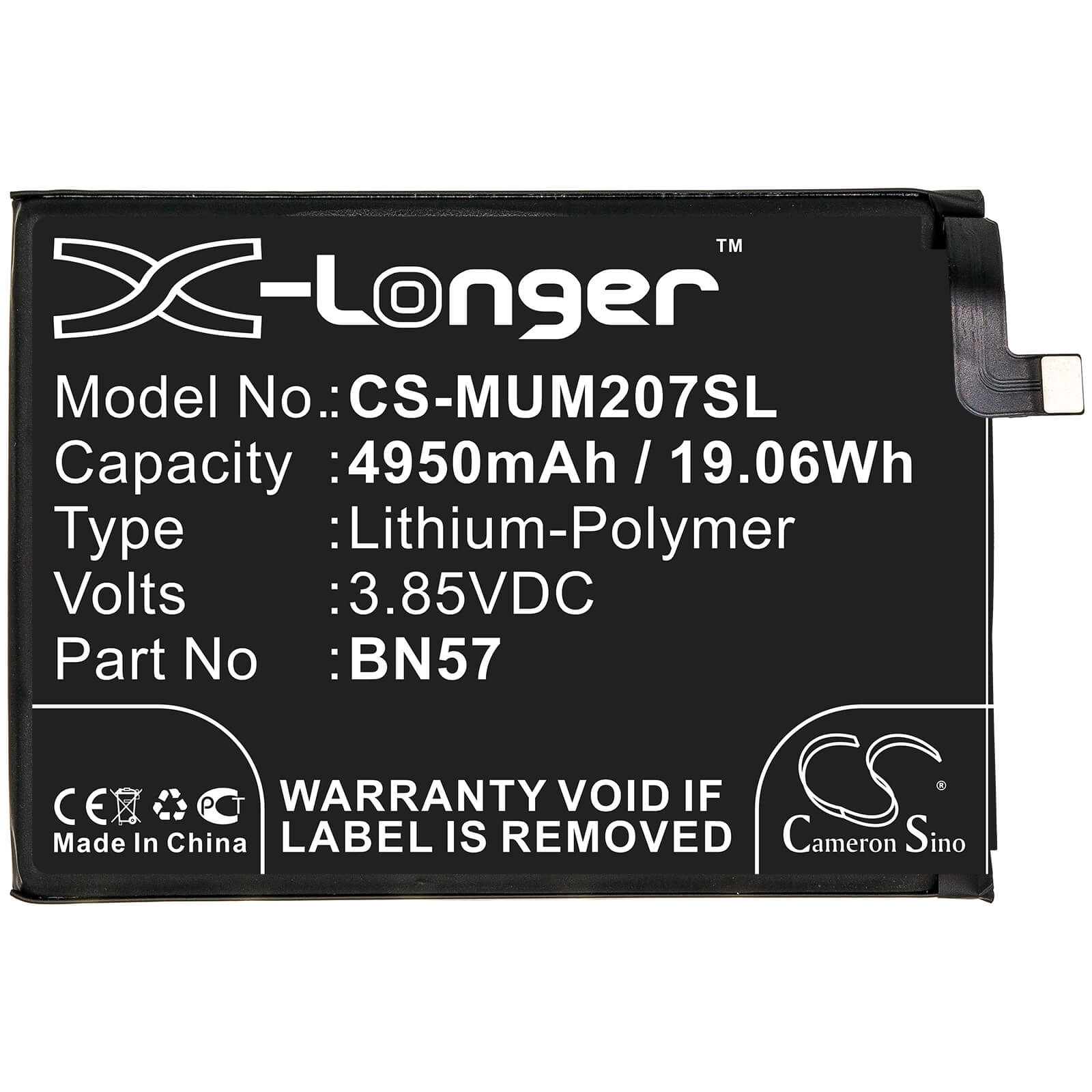 3.85V, 4950mAh, Li-Polymer Battery fits Xiaomi, M2007j20cg, Poco X3 Nfc, 19.0575Wh