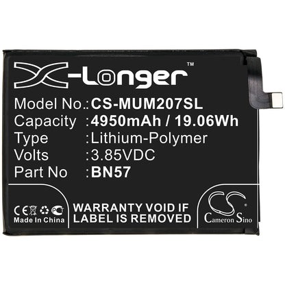 3.85V, 4950mAh, Li-Polymer Battery fits Xiaomi, M2007j20cg, Poco X3 Nfc, 19.0575Wh
