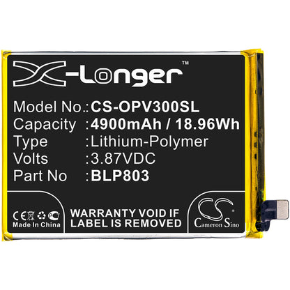 3.87V, 4900mAh, Li-Polymer Battery fits Oppo, Realme V3, 18.963Wh