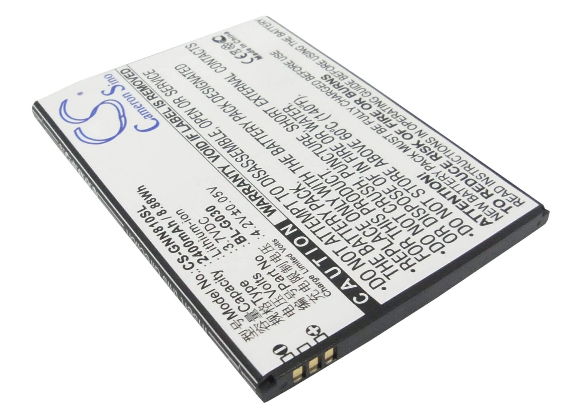 3.7V, 2400mAh, Li-ion Battery fits Gionee, Gn810, 8.88Wh