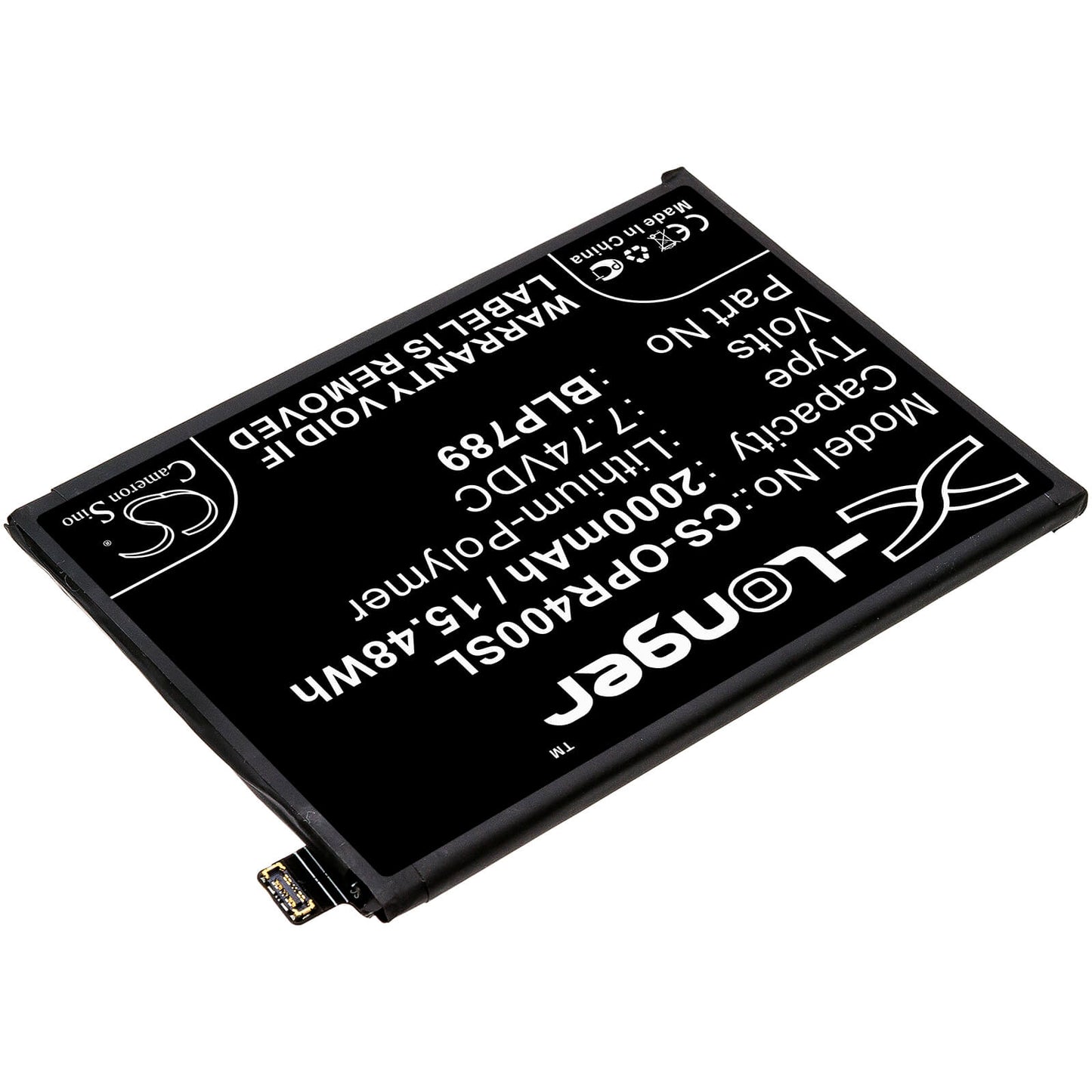 7.74V, 2000mAh, Li-Polymer Battery fits Oppo, Cph2113, Reno4 5g, 15.48Wh