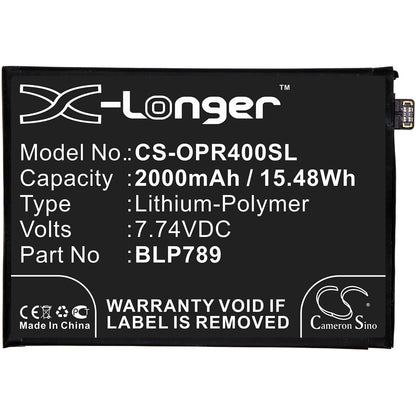 7.74V, 2000mAh, Li-Polymer Battery fits Oppo, Cph2113, Reno4 5g, 15.48Wh