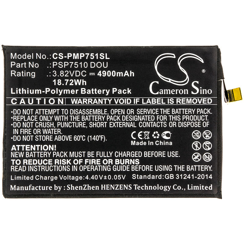 3.82V, 4900mAh, Li-Polymer Battery fits Prestigio, Muze C7 Duo, Psp7510 Dou, 18.718Wh