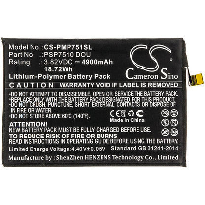 3.82V, 4900mAh, Li-Polymer Battery fits Prestigio, Muze C7 Duo, Psp7510 Dou, 18.718Wh