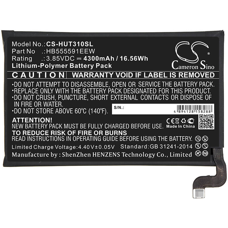 3.85V, 4300mAh, Li-Polymer Battery fits Huawei, Lio-an00, Lio-an00p, 16.555Wh