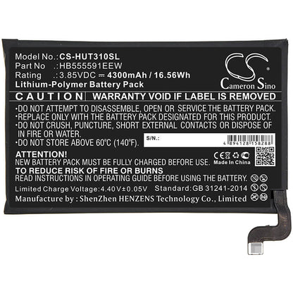 3.85V, 4300mAh, Li-Polymer Battery fits Huawei, Lio-an00, Lio-an00p, 16.555Wh