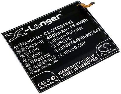 3.85V, 4000mAh, Li-Polymer Battery fits Zte, Axon 7 Max, Axon 7 Max C2017, 15.4Wh