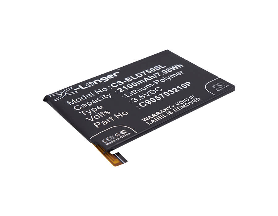 3.8V, 2100mAh, Li-Polymer Battery fits Blu, D750l, D750u, 7.98Wh