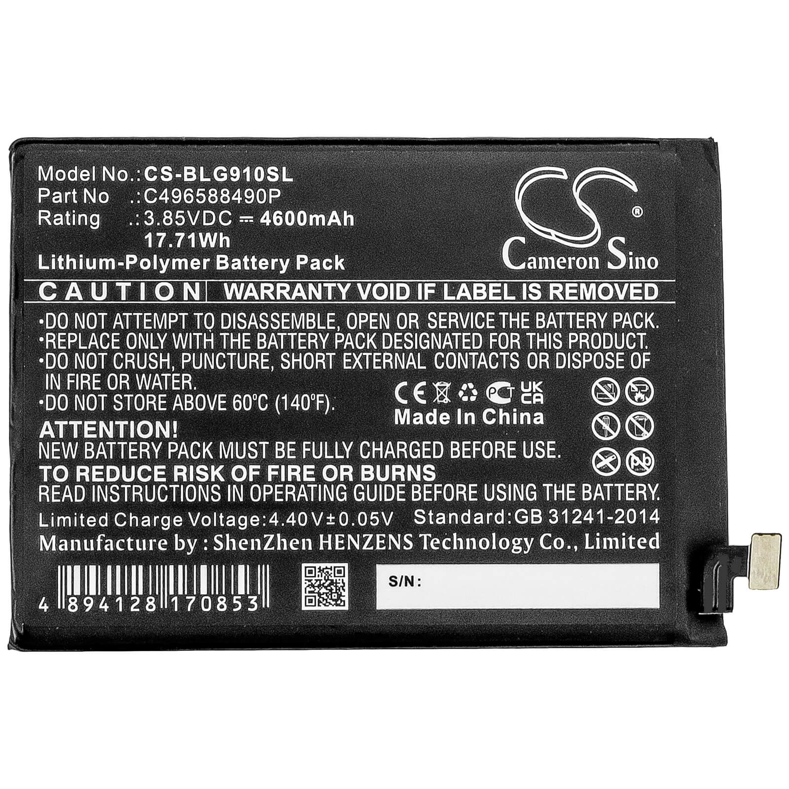 3.85V, 4600mAh, Li-Polymer Battery fits Blu, G0530ww, G91 Pro, 17.71Wh