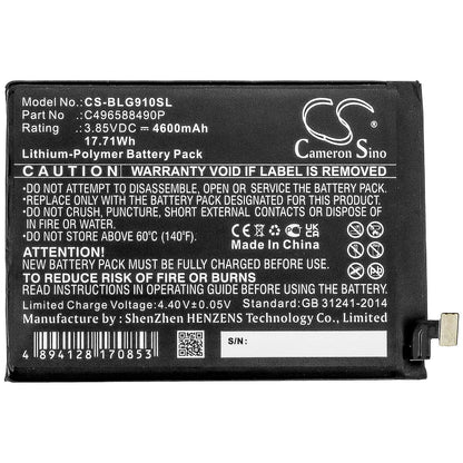 3.85V, 4600mAh, Li-Polymer Battery fits Blu, G0530ww, G91 Pro, 17.71Wh