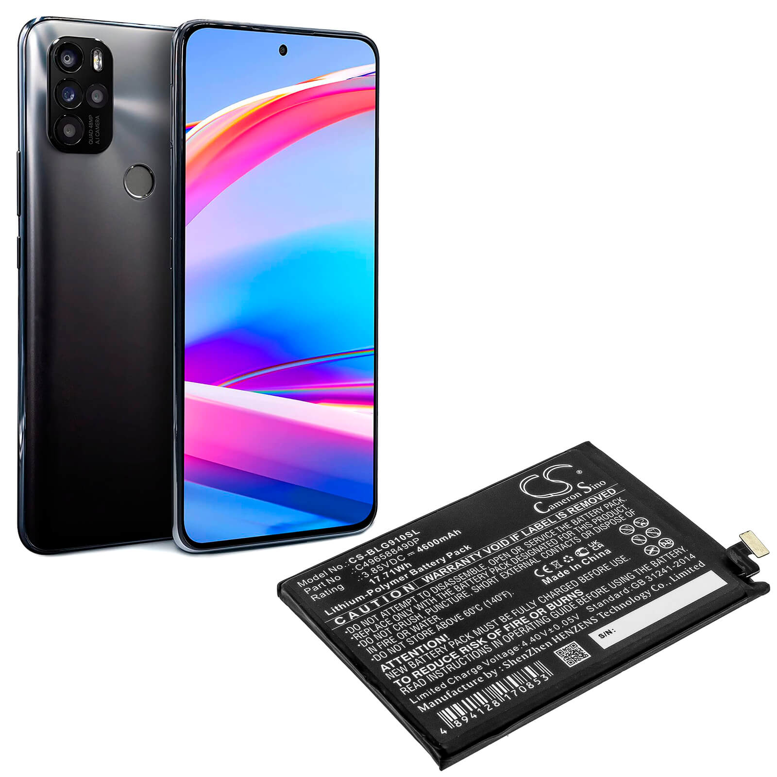 3.85V, 4600mAh, Li-Polymer Battery fits Blu, G0530ww, G91 Pro, 17.71Wh