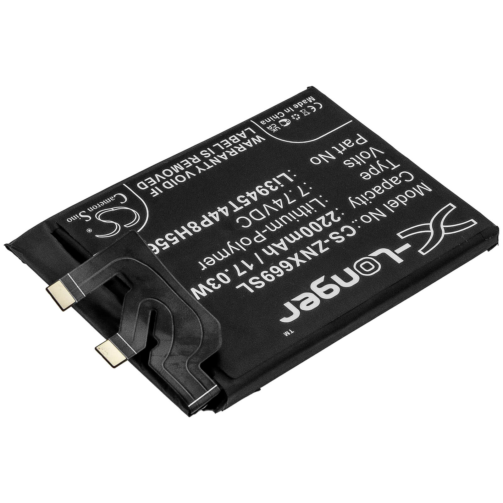 7.74V, 2200mAh, Li-Polymer Battery fits Zte, Nubia Red Magic 6 Pro, Nx669j-p, 17.028Wh