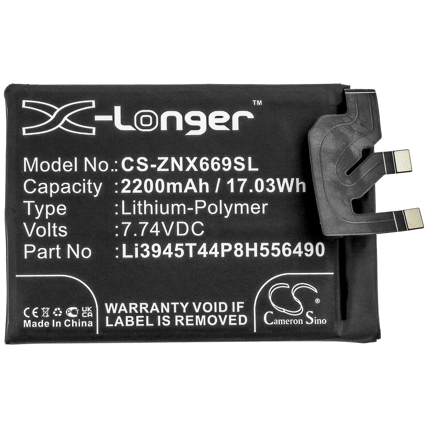 7.74V, 2200mAh, Li-Polymer Battery fits Zte, Nubia Red Magic 6 Pro, Nx669j-p, 17.028Wh